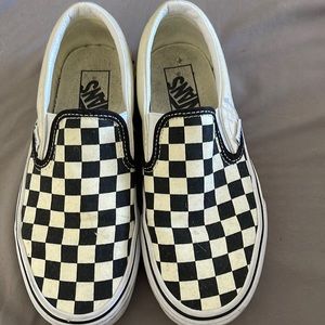Womens/Girls Vans Classic Checkerboard White & Black Slip-On Shoes